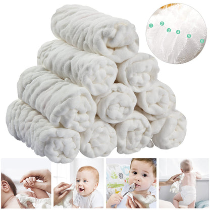 Koo-dib Baby Musselin Waschlappen Tuch Mullwindeln Spucktücher -Handtücher Weiche Neugeborene Gesichtstücher Saugfähig Junge Mädchen Sabberlätzchen 10 Stück 25x25 cm lätzchen