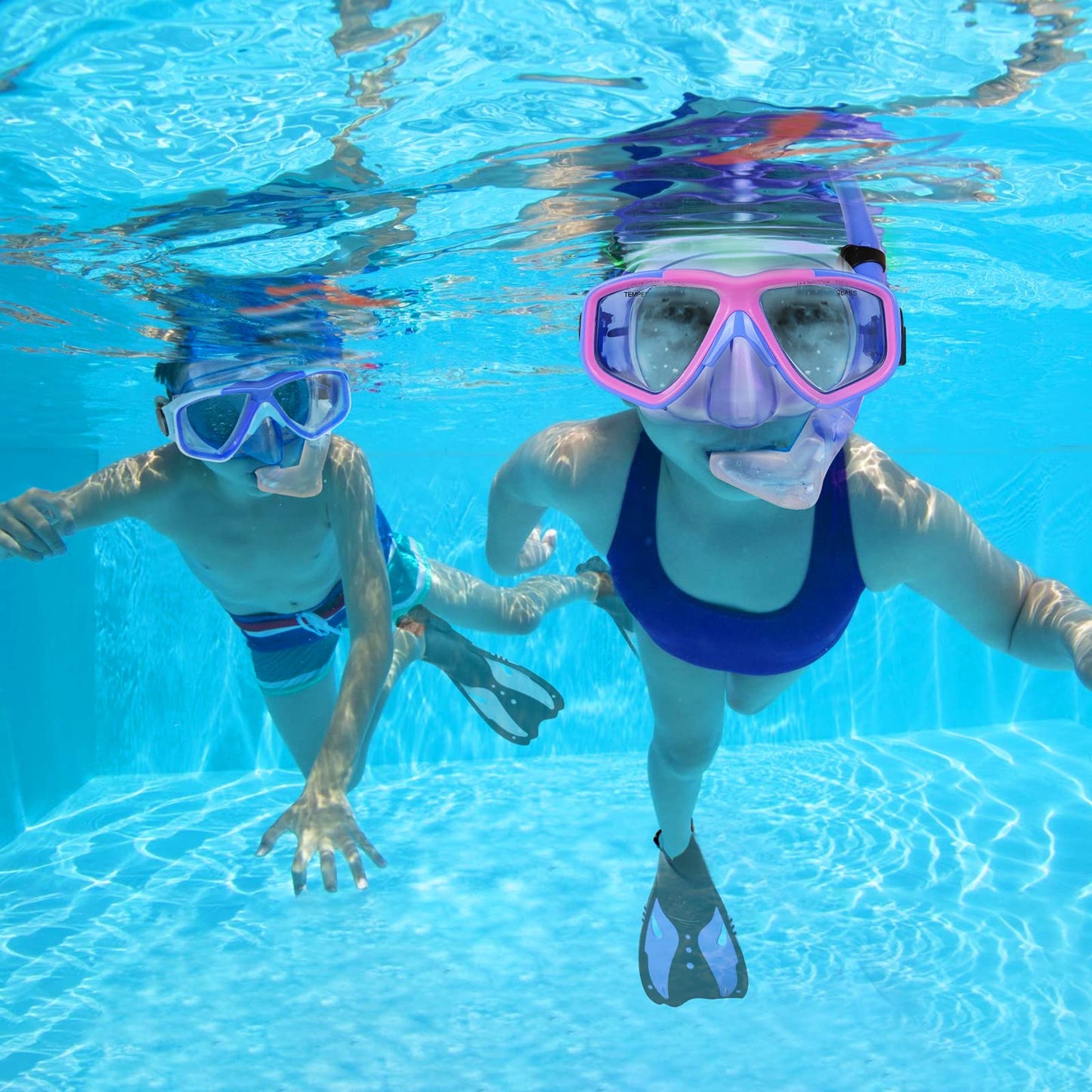 KUYOU Taucherbrille Kinder mit Schnorchel Schnorchelset Schwimmbrille Schnorchelmaske 7-13 Jahre, Dry Top System, Panorama-Weitblick