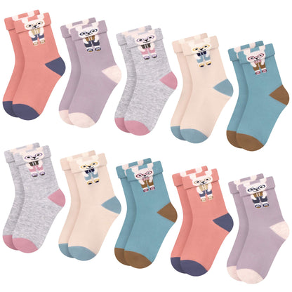 L&K-II 10/12 Paar Kinder Mädchen Socken mit niedlichen Herzmustern Kids Füßlinge Sneakersocken bunt 2825