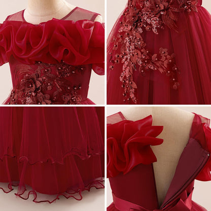 Kinder Mädchen Blumenmädchen Kleider Bestickt Hochzeit Brautjungfer Kleider Trägerlose Prinzessin Kleider Klavier Kostüme