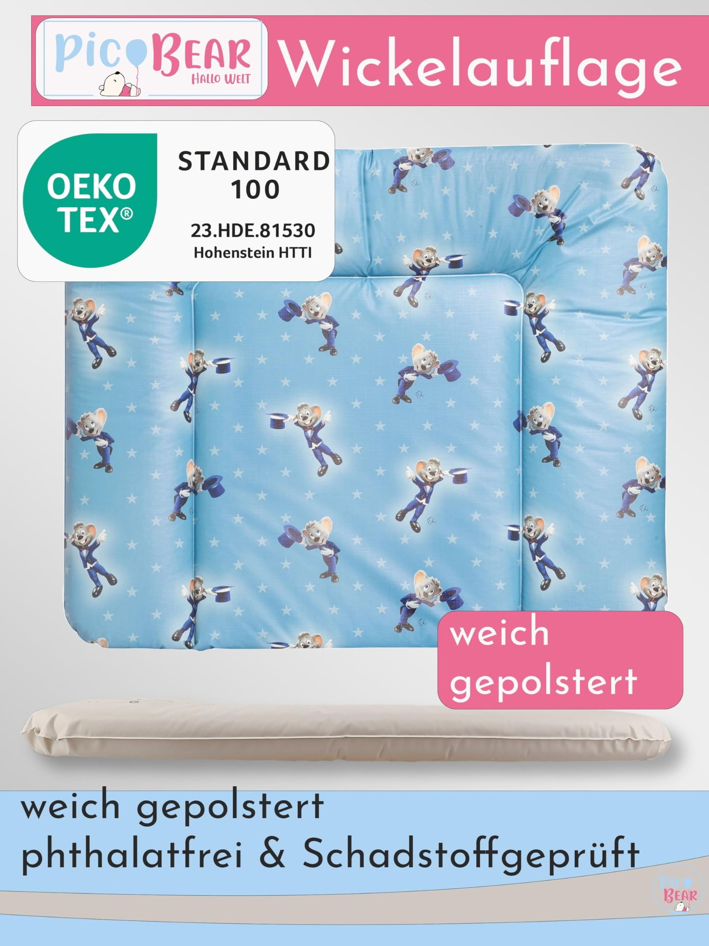 pic Bear Wickelauflage - hochwertige OEKO-TEX Wickeltischauflage - pflegeleichte Wickelunterlage - Auflage Wickelkommode - 85 x 72 cm - Sealife