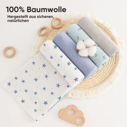 Bearmoss Moltontücher Baby 100% Baumwolle Weiche Spucktücher Baby,Atmungsaktiv und Extrem Saugfähig Musselin Tuch für Saugstark Mulltücher 4er 60x60cm (Brauner Druck)