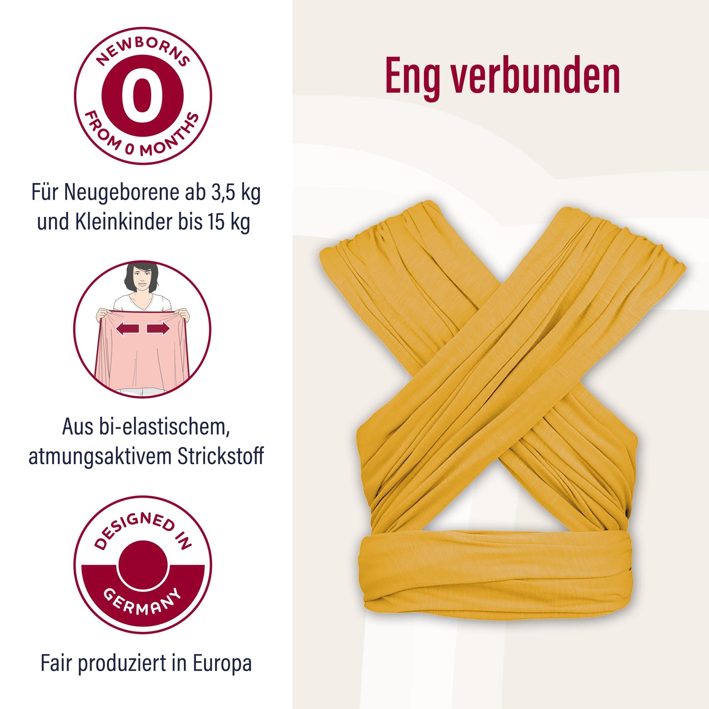 manduca Sling - Babytragetuch - Elastische Babytrage für Neugeborene von der Geburt bis zu 15 kg - Bio-Baumwolle - GOTS zertifiziert