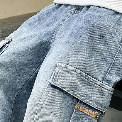 Children's Baggy Jeans Boys Wide Leg Jeans Loose Fit Denim Vintage Trousers Casual Wide Leg Jeans Streetwear Outdoor Vintage Loose Fit Baggy Jogging Bottoms Boys Black Trousers Cargo Trousers Pants