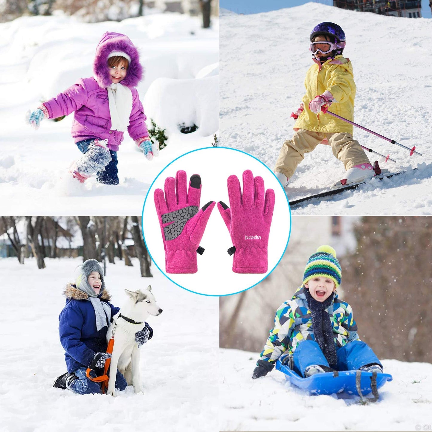 Arcweg Children's Gloves, Fleece, Warm Running Gloves, Winter Gloves, Non-Slip Cycling Gloves, Touchscreen Gloves for Boys and Girls, Finger Gloves for Sports, Outdoor, Camping, Hiking, Running