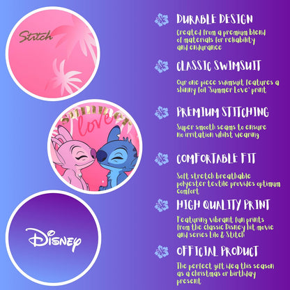 Disney Stitch Mädchen Badeanzug, Motiv Stitch und Engel Einteiliger Badeanzug, Kinder Schwimmbadeanzug, Größen 6 bis 12 Jahre