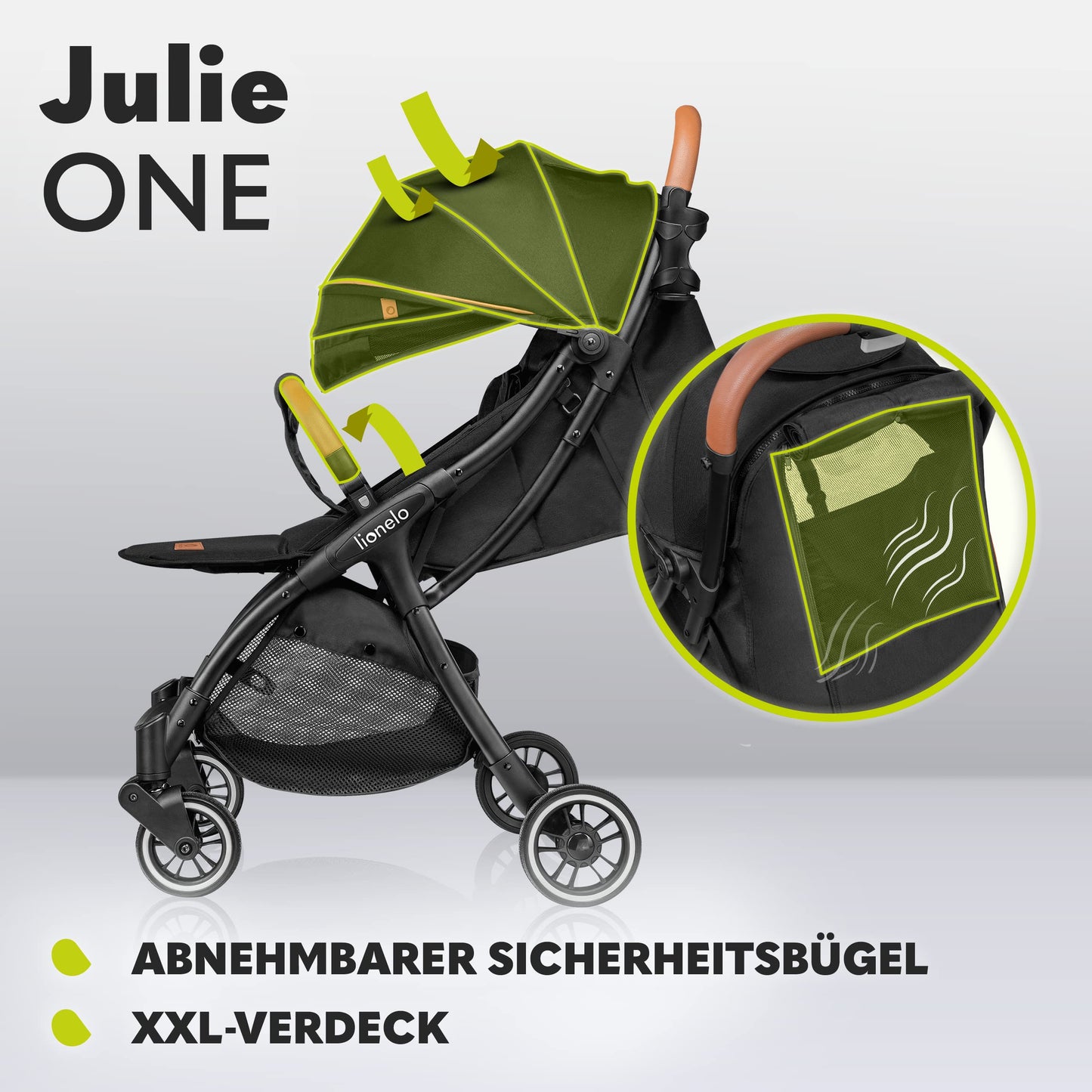 LIONELO Julie One Buggy Pushchair up to 22 kg, Adjustable Backrest and Footrest, Mosquito Net, Leg Warmer, Drink Holder and Transport Bag, Foldable