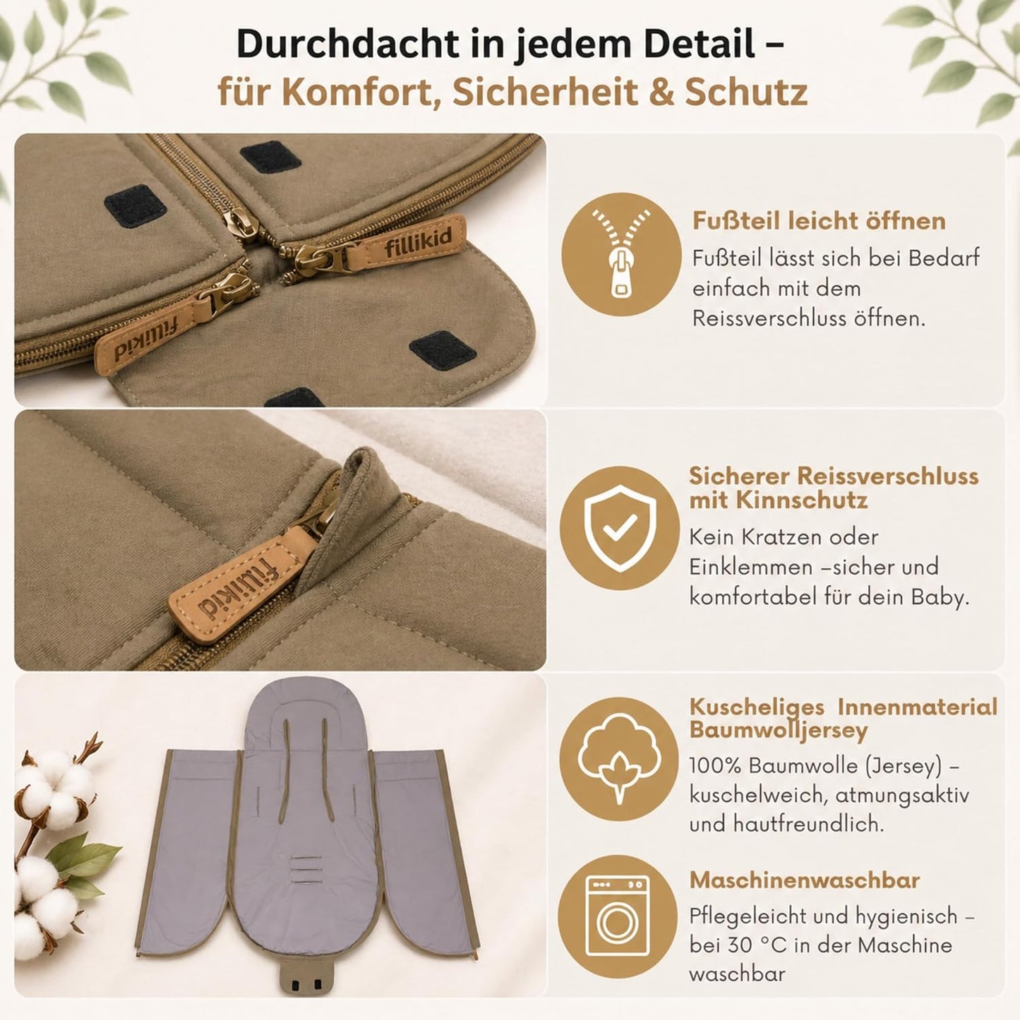 Babyfußsack Light Trend Exklusiv, 95x48cm | Leichter Sommer-Fußsack für Kinderwagen, Buggy & Sportwagen, Vorderteil abnehmbar, pflegeleicht