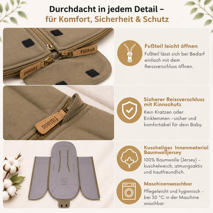 Babyfußsack Light Trend Exklusiv, 95x48cm | Leichter Sommer-Fußsack für Kinderwagen, Buggy & Sportwagen, Vorderteil abnehmbar, pflegeleicht