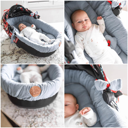Stubenwagen Umrandung aus Musselin Baumwolle – Nestchen für Babywanne Kinderwagen und Buggy Atmungsaktiv – Schonbezug Set 3-teilig mit Kissen und Einlage für Neugeborene Gefieder