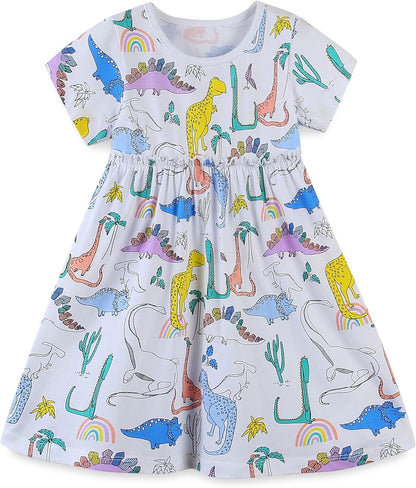 TEDD Mädchen Kleider Kurzarm Einhorn Blumen Sommerkleid Baumwolle Kleid Geburtstag Party Mädchenkleid Gr. 92-122
