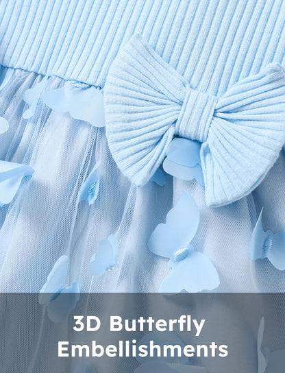 PATPAT Baby Girls' Tulle Dress with Long Sleeves, Tutu for Toddlers, Perfect as a Flower Girl or Christmas Party Birthday Long Sleeve Princess Dress, 3-24 Months