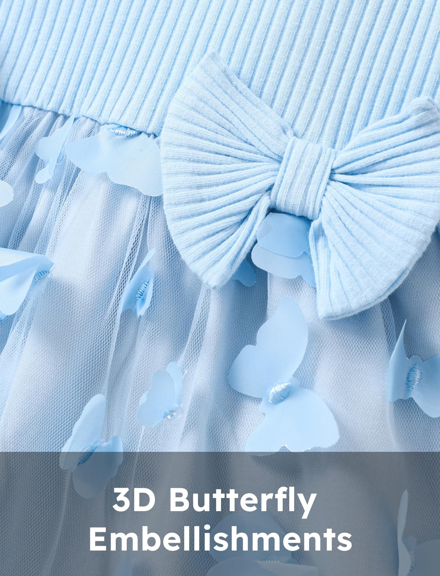 PATPAT Baby Girls' Tulle Dress with Long Sleeves, Tutu for Toddlers, Perfect as a Flower Girl or Christmas Party Birthday Long Sleeve Princess Dress, 3-24 Months