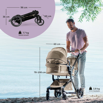 Bergsteiger Lugo 3-in-1 Pushchair Complete Set Including Accessories - Baby Seat, Buggy Attachment, Sun Protection & Weather Footmuff | Isofix Station Available