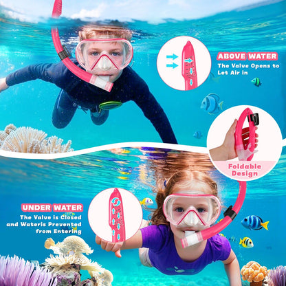 SkrekuiMa Taucherbrille Kinder | Schwimmbrille Kinder Schnorchelmaske Anti-Fog Anti-Leck | Tauchmaske Kinder 180°Panorama HD Tempered Glas für Kinder 4-12 Jahre Jungen Mädchen