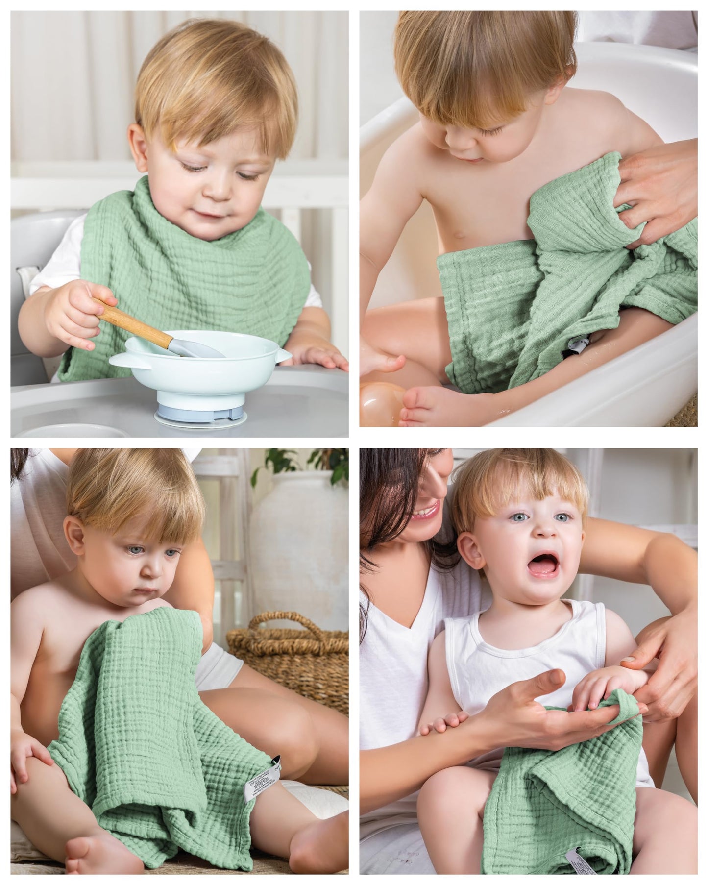 LAYNENBURG 10er-Set Premium Spucktücher Baby aus extra weichem Musselin - 100% Baumwolle - 30x50cm - Oeko Tex 100 - Musselin-tücher als Mulltücher, Mullwindeln oder Stoffwindeln (weiß)