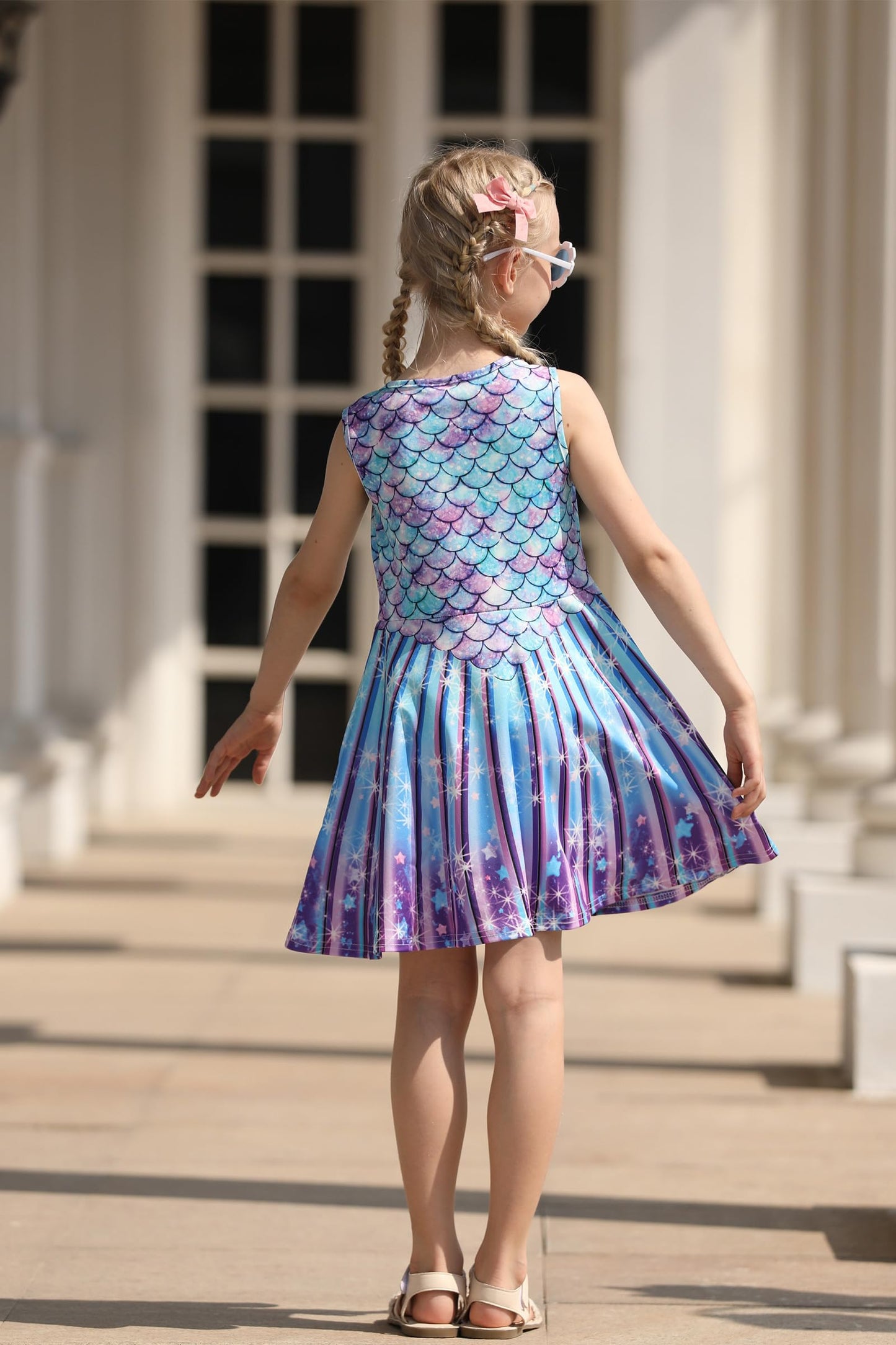 Mädchenkleid Schmetterling A-Linie Ärmelloses Sommerkleid Buntes Kleid 4-12 Jahre