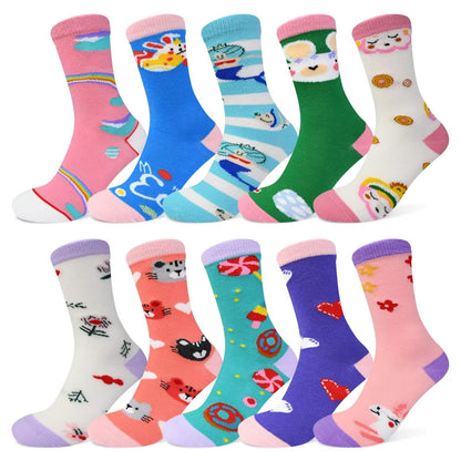 TUUHAW 10 Paar Kinder Socken für Mädchen und Jungen Socken Mit Motiv Schulkind Baumwolle Socken Bunt Gr. 23-38