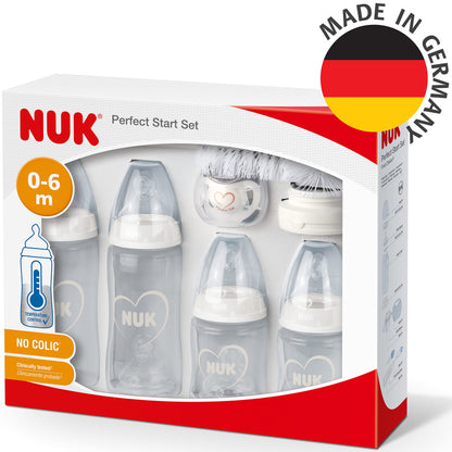 NUK Perfect Match Perfect Start Babyflaschenset | Ab 0 Monate | Passt sich dem Baby an | 4 Anti-Colic-Babyflaschen, Schnuller, Flaschenbürste und mehr | BPA-frei | 7 Stück
