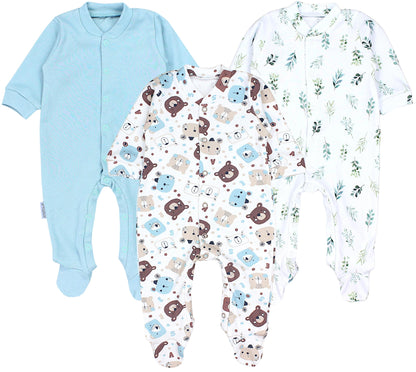 TupTam Baby Jungen Schlafstrampler Langarm Strampler Schlafanzug mit Fuß 3er Pack