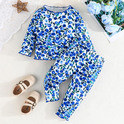 Kleinkind Baby Mädchen Kleidung Set Rüschen gerippt Kurzarm / Langarm T-Shirt Tops + Shorts Hosen 4 Stück Sommer Herbst Süße Outfits Set