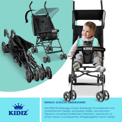 KIDIZ® City Buggy Foldable 360° 4 Inch Wheels Including Sun and Rain Cover Foldable 5-Point Safety Belt from 6 Months Anthracite - Meloni2