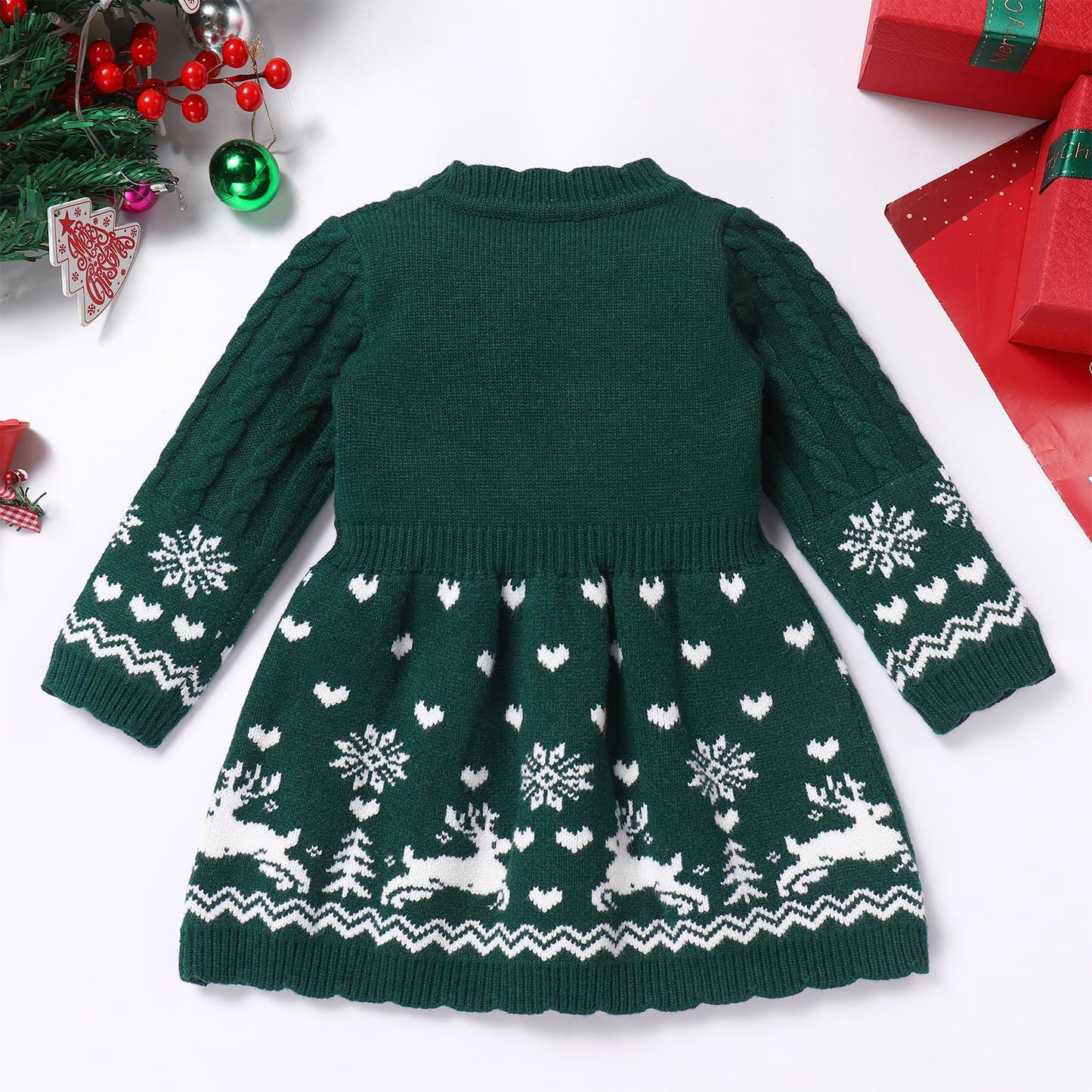 FYMNSI Baby Girls' Christmas Jumper Knitted Dress Long Sleeve Knitted Dress Warm Autumn Winter Christmas Dress Party Dress