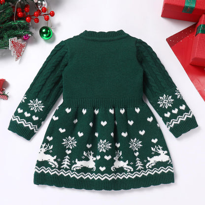 FYMNSI Baby Girls' Christmas Jumper Knitted Dress Long Sleeve Knitted Dress Warm Autumn Winter Christmas Dress Party Dress