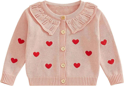FOMOYUU Strickjacke für Kleinkinder und Neugeborene, Mädchen, langärmelig, Knopfleiste, Sweatshirt, Jacke, Herbst-Outfits