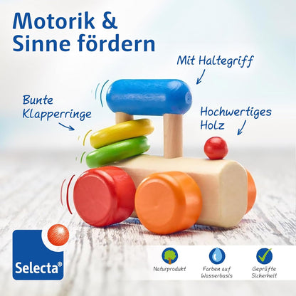 Selecta Lok-Greifling, 8,5 cm, Holz, 6 Monate - 3 Jahre, Lokomotive mit Klapperringen