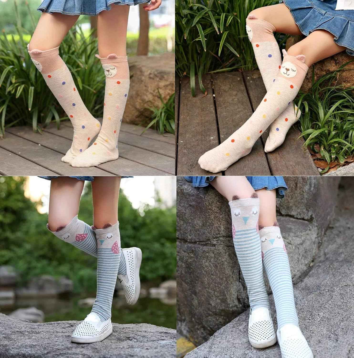 CISMARK Girls' Knee Socks 6 Pairs for Children Gifts Long Funny Children's Socks Animal Cotton Socks 3-12 Years