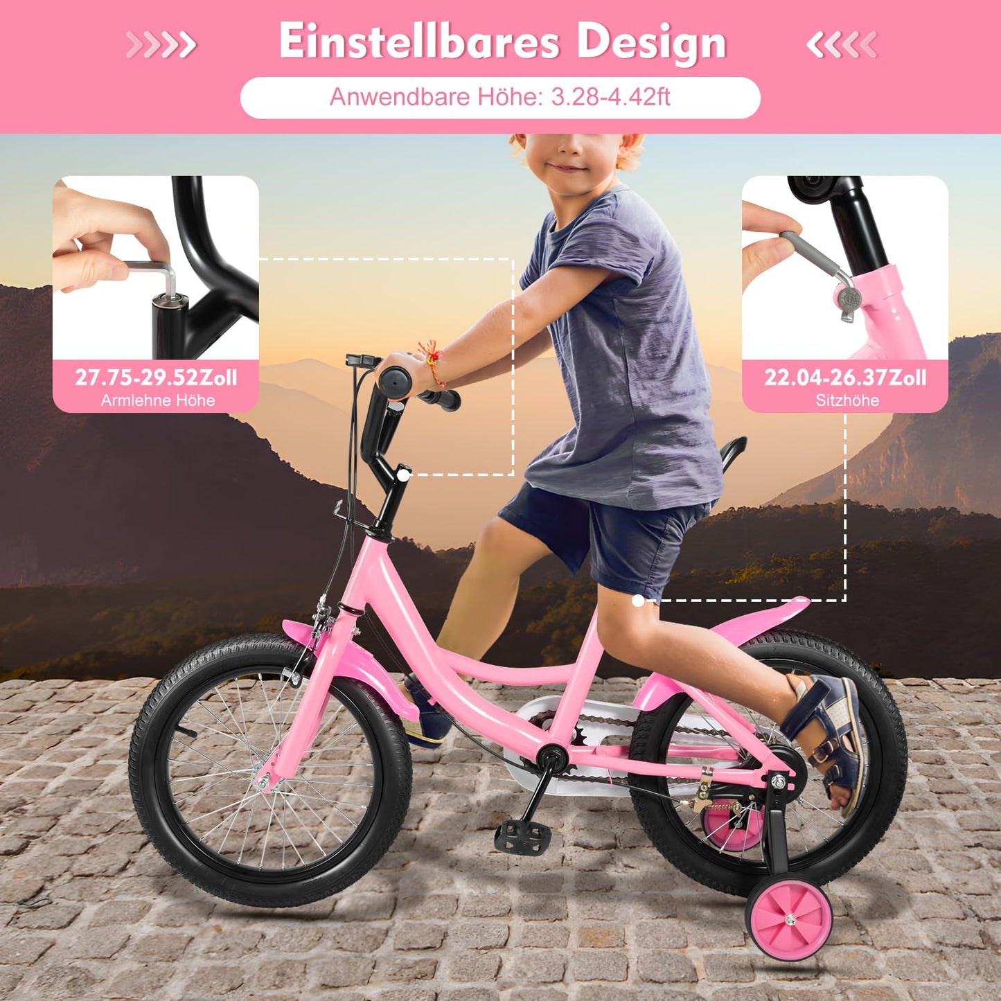 HUSPOO 16 Zoll Kinderfahrrad, Kinderfahrrad für Jungen und Mädchen Kinder, Anfänger Fahrrad Kinderfahrrad Radfahren mit Stabilisatoren und Korb, geeignet für Kinder im Alter von 5-8 Jahren - Meloni2