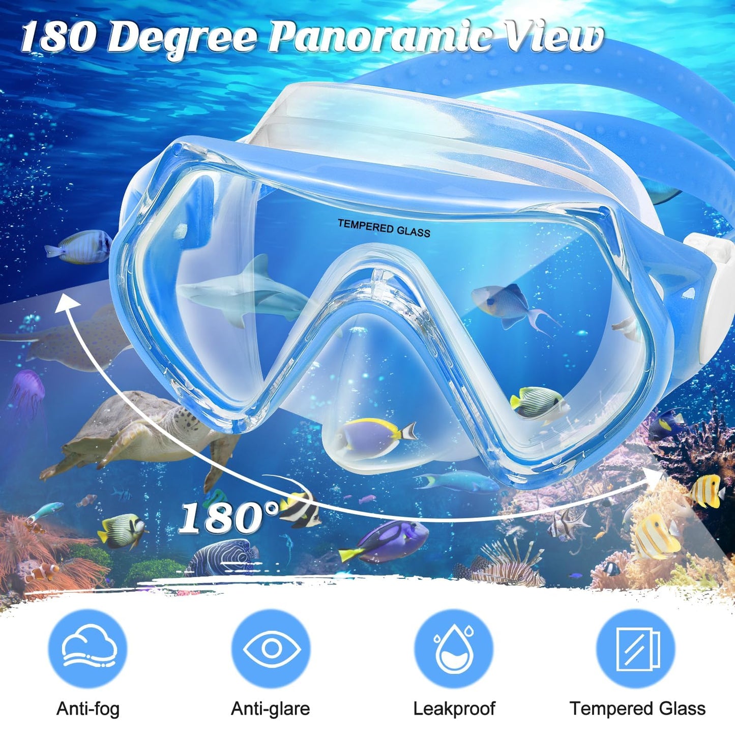 WOVOKA Taucherbrille Kinder, Schwimmbrille Kinder für 4-12 Jahre, Tauchmaske Schnorchelmaske Nasenabdeckung 180°Panorama HD Anti Nebel Anti-Leck für Jungen Mädchen Jugendliche