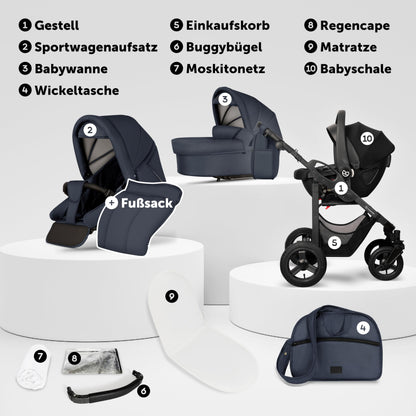 Bergsteiger Capri 3-in-1 Combination Pushchair - Baby Carrier, Sports Seat & i-Size Baby Seat, Pneumatic Tyres, Suspension, Height-Adjustable Handle, Foldable, Accessories