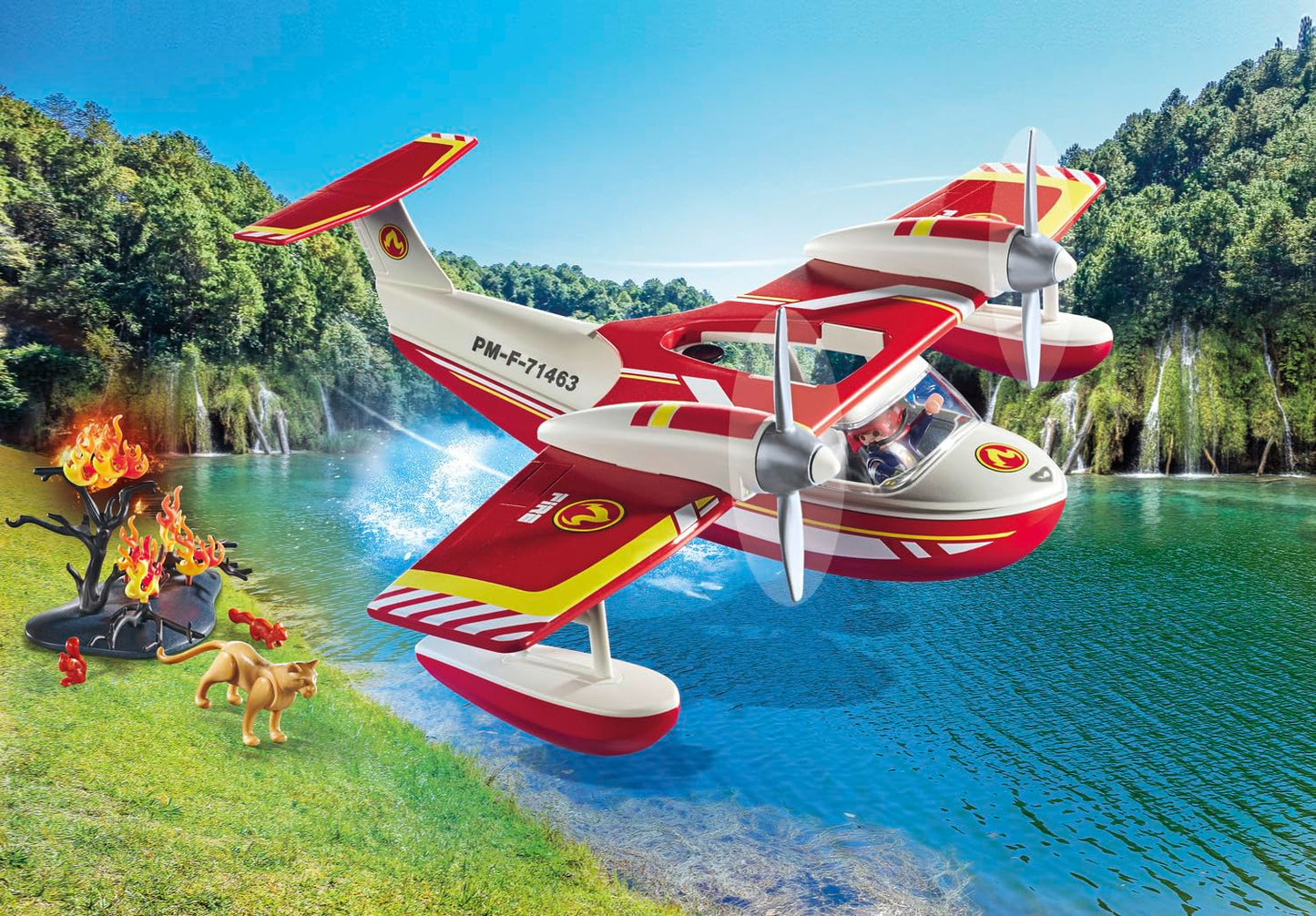 PLAYMOBIL Action Heroes 71464 Fire Boat with Aqua Scooter, Exciting Water Rescue, Includes Diving Goggles, Flippers and Life Jacket, Realistic Toy for Children from 4 Years