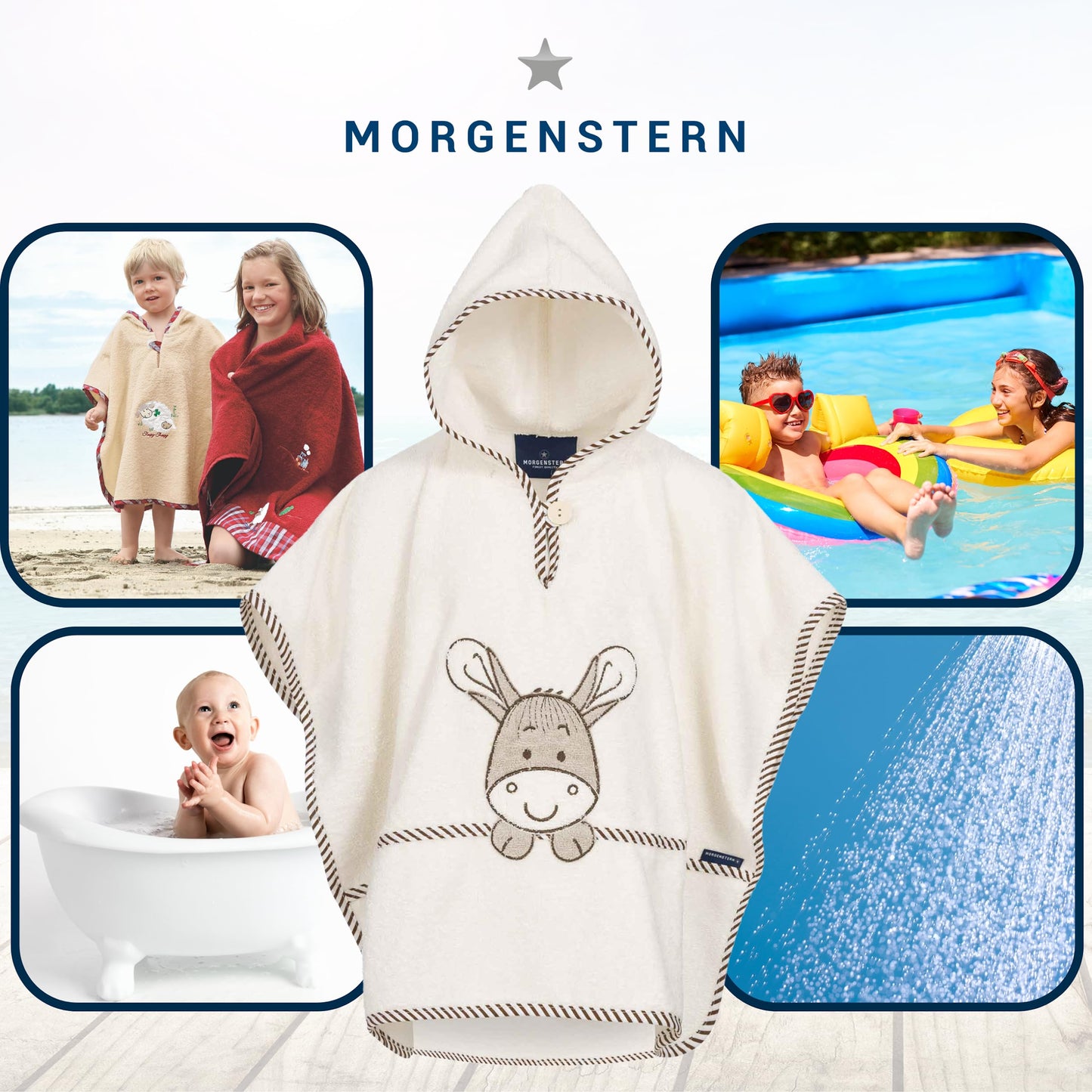 Morgenstern Bath Poncho Children's Baby Girls Boys 100% Cotton Oeko-Tex Baby Bath Towel Hooded Towel Bathrobe Terry Cloth