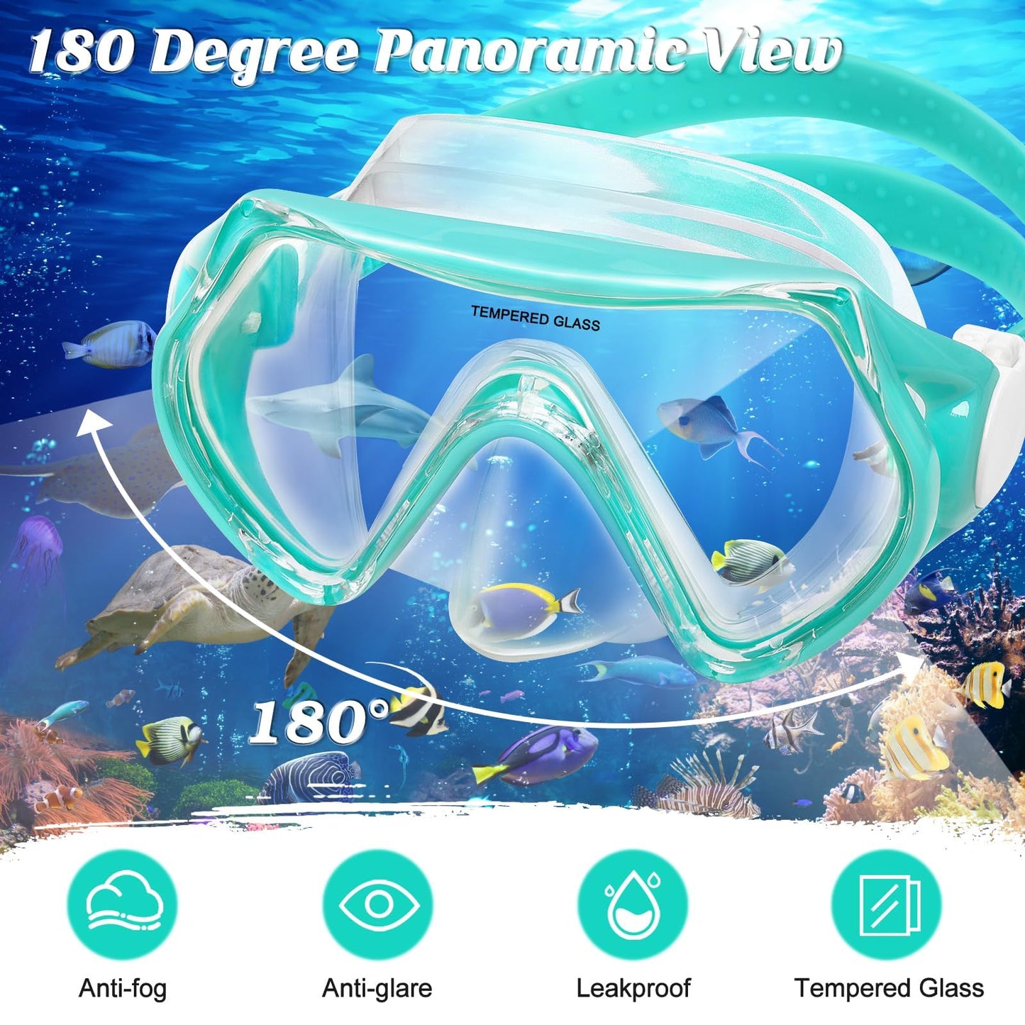 WOVOKA Taucherbrille Kinder, Schwimmbrille Kinder für 4-12 Jahre, Tauchmaske Schnorchelmaske Nasenabdeckung 180°Panorama HD Anti Nebel Anti-Leck für Jungen Mädchen Jugendliche