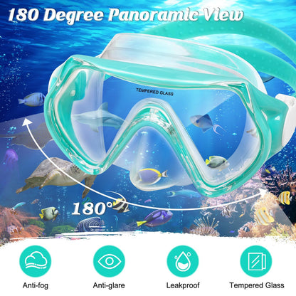 WOVOKA Taucherbrille Kinder, Schwimmbrille Kinder für 4-12 Jahre, Tauchmaske Schnorchelmaske Nasenabdeckung 180°Panorama HD Anti Nebel Anti-Leck für Jungen Mädchen Jugendliche