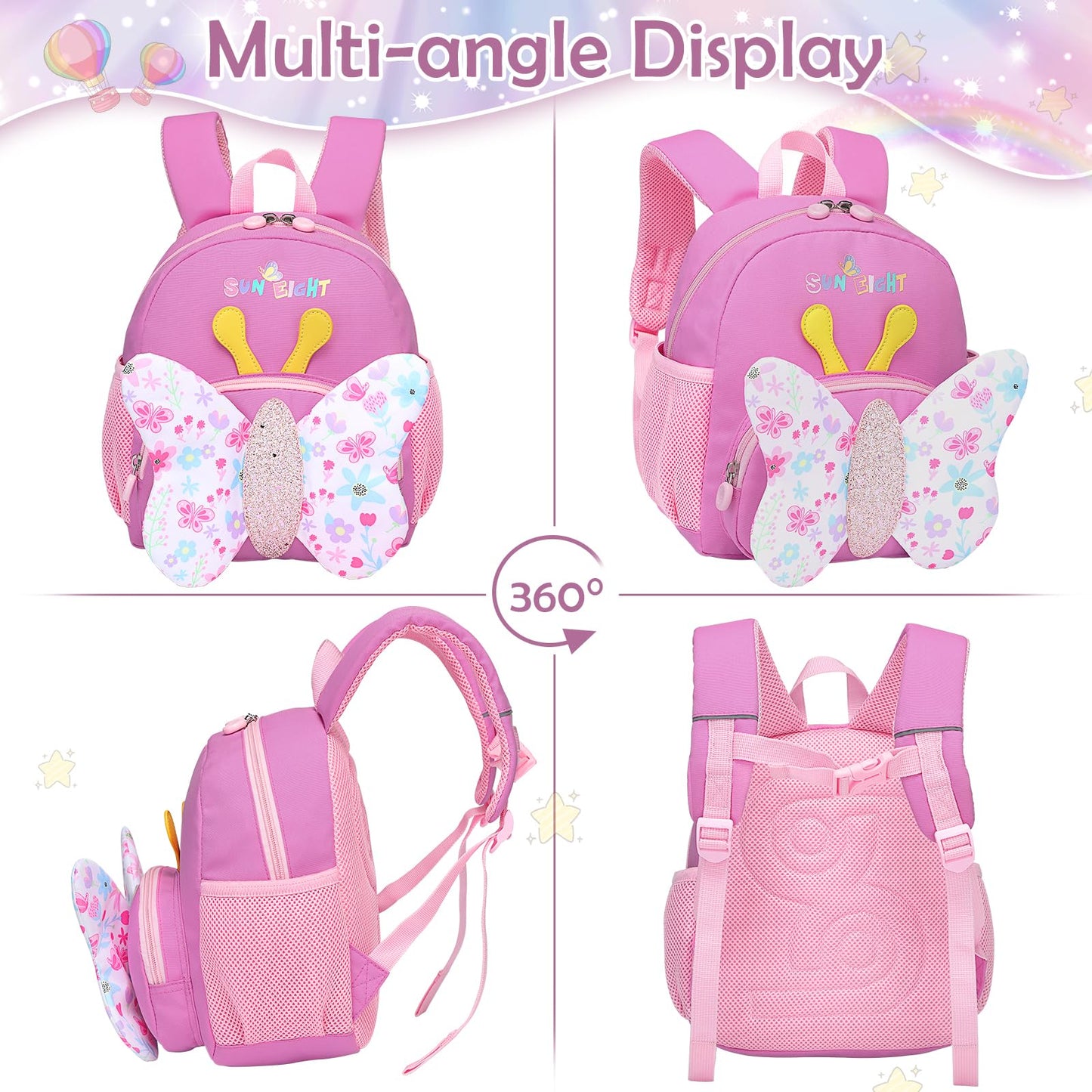 Kinderrucksack Mädchen Kleiner Rucksack Kinder mit Brustgurt, Rosa | Leicht Wasserdicht Vorschule Kleinkind, Schulrucksack Einhorn, Tagesrucksack, Kindergarten Schultasche für 1-5 Jahre