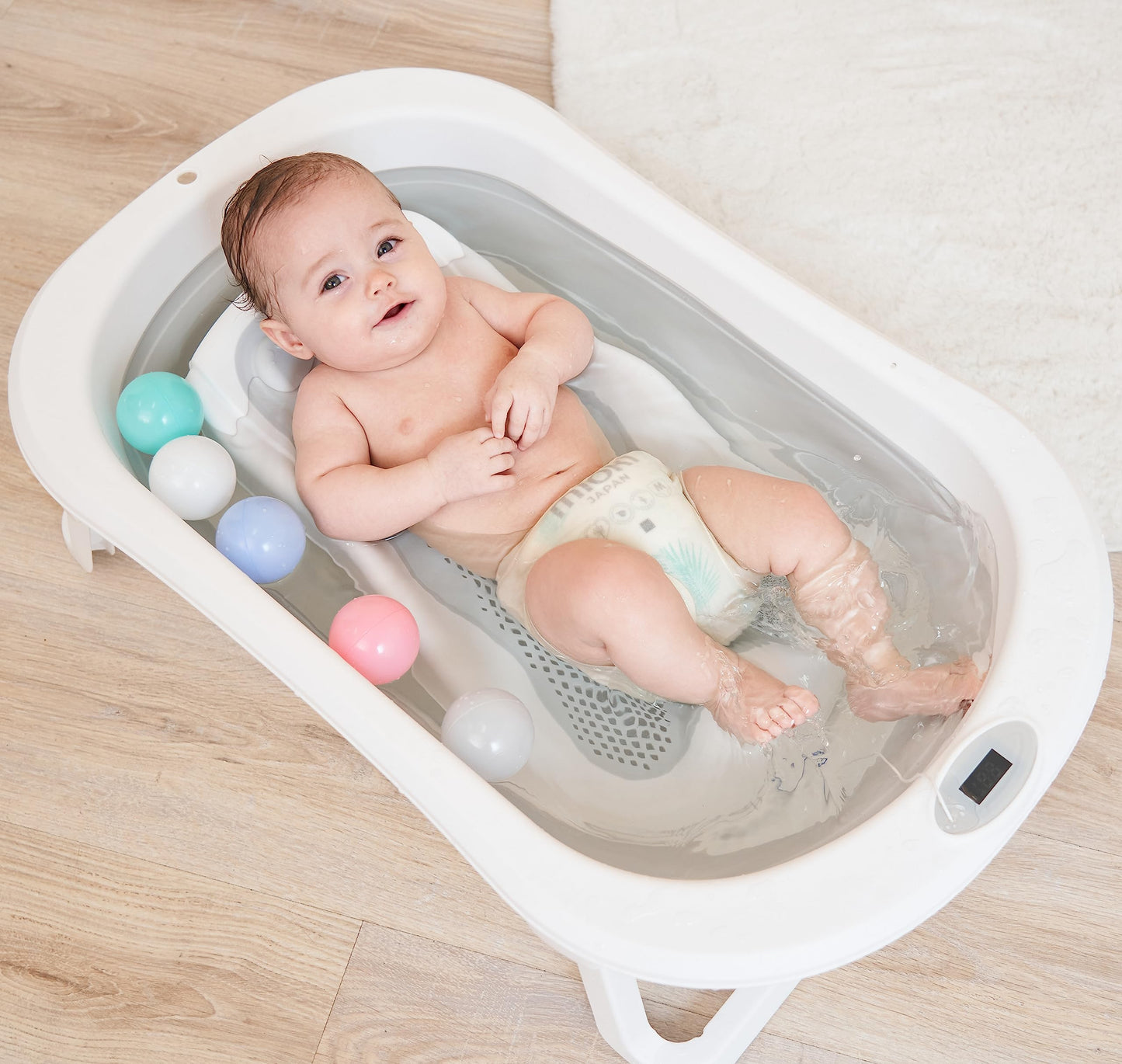 Faltbar Baby Badewanne Mit Rutschfestem Badekissen - Babywanne XXL Mit Baby Badewannensitz & Badethermometer - Von Der Geburt Bis 3 Jahre - Baby Bathtub - Geburtsgeschenke Für Mädchen & Jungen