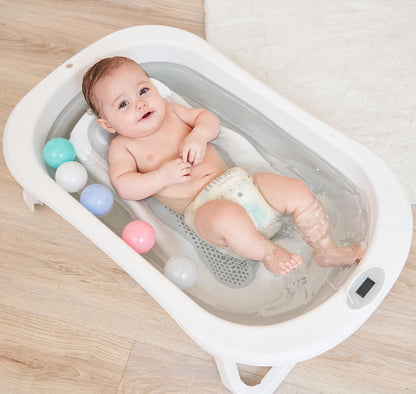 Faltbar Baby Badewanne Mit Rutschfestem Badekissen - Babywanne XXL Mit Baby Badewannensitz & Badethermometer - Von Der Geburt Bis 3 Jahre - Baby Bathtub - Geburtsgeschenke Für Mädchen & Jungen