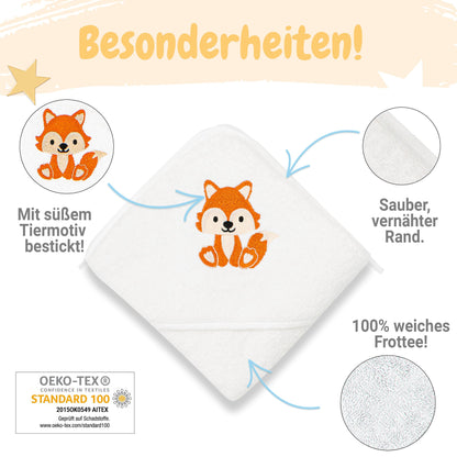 Babykajo Baby-Kapuzenhandtuch-Set mit 2 Waschlappen, Öko-Tex Standard 100 zertifiziert, weiches Frottee-Babyhandtuch mit Kapuze, 80 x 80 cm