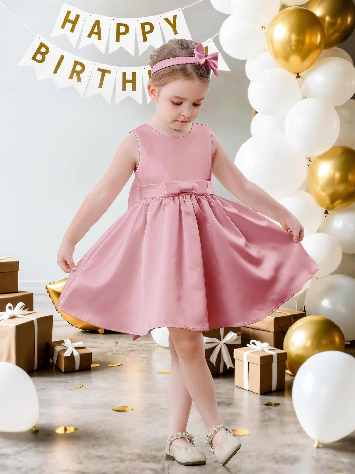Baby Mädchen Kleid Satin Bowknot A-Linie Taufe Kleid Ärmellos Kleinkind Prinzessin Geburtstag Kleider Kinder Hochzeit Blumenmädchen Kleid Festliche Party Kleid