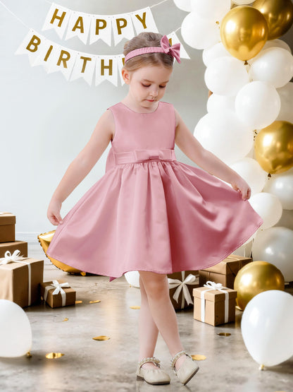 Baby Mädchen Kleid Satin Bowknot A-Linie Taufe Kleid Ärmellos Kleinkind Prinzessin Geburtstag Kleider Kinder Hochzeit Blumenmädchen Kleid Festliche Party Kleid