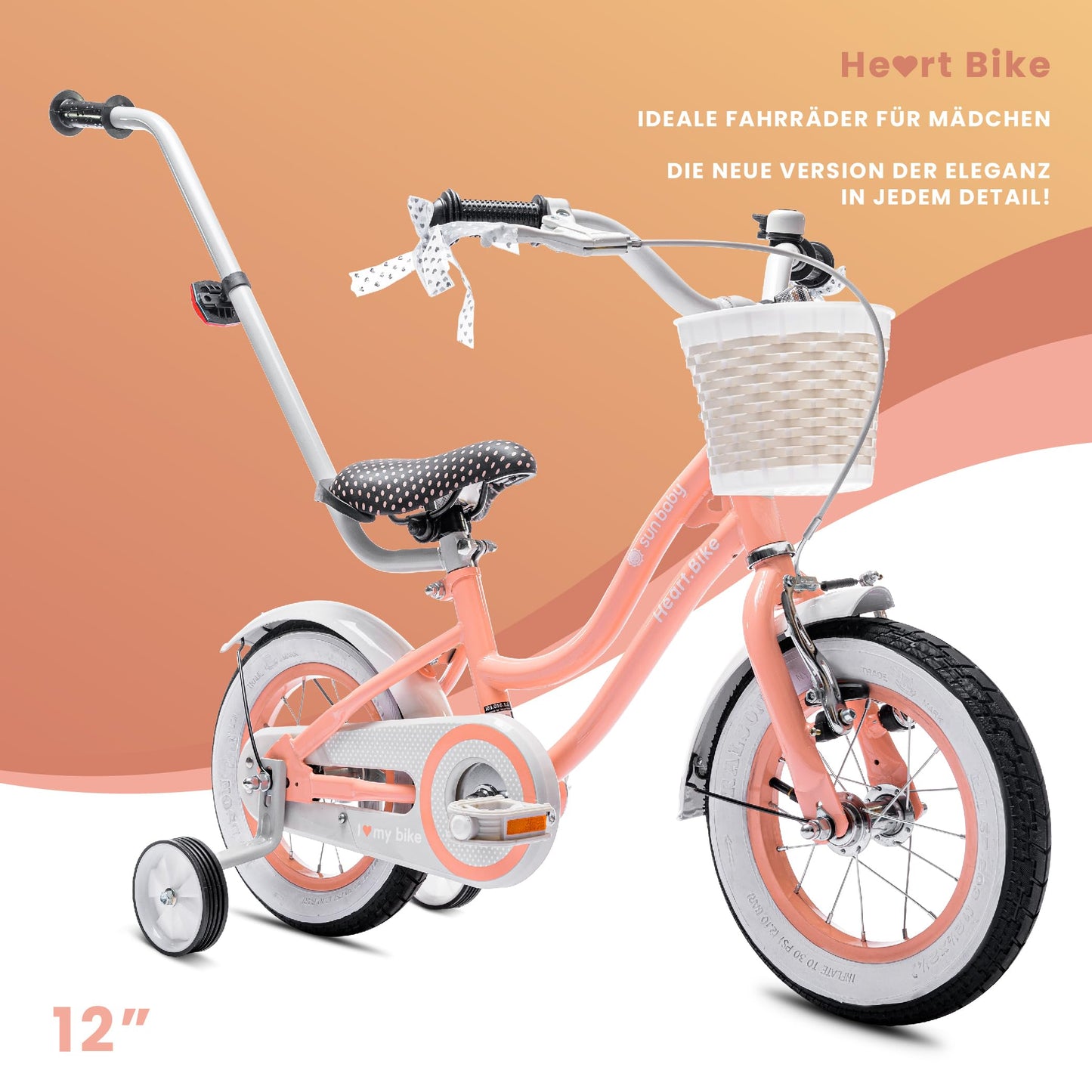 sun baby Mädchenfahrrad 12, 14 und 16 Zoll Radgröße Heart Bike zur Auswahl, mit Abnehmbarer Schubstange, Kinderfahrrad für Mädchen von 2 bis 6 Jahre - Meloni2