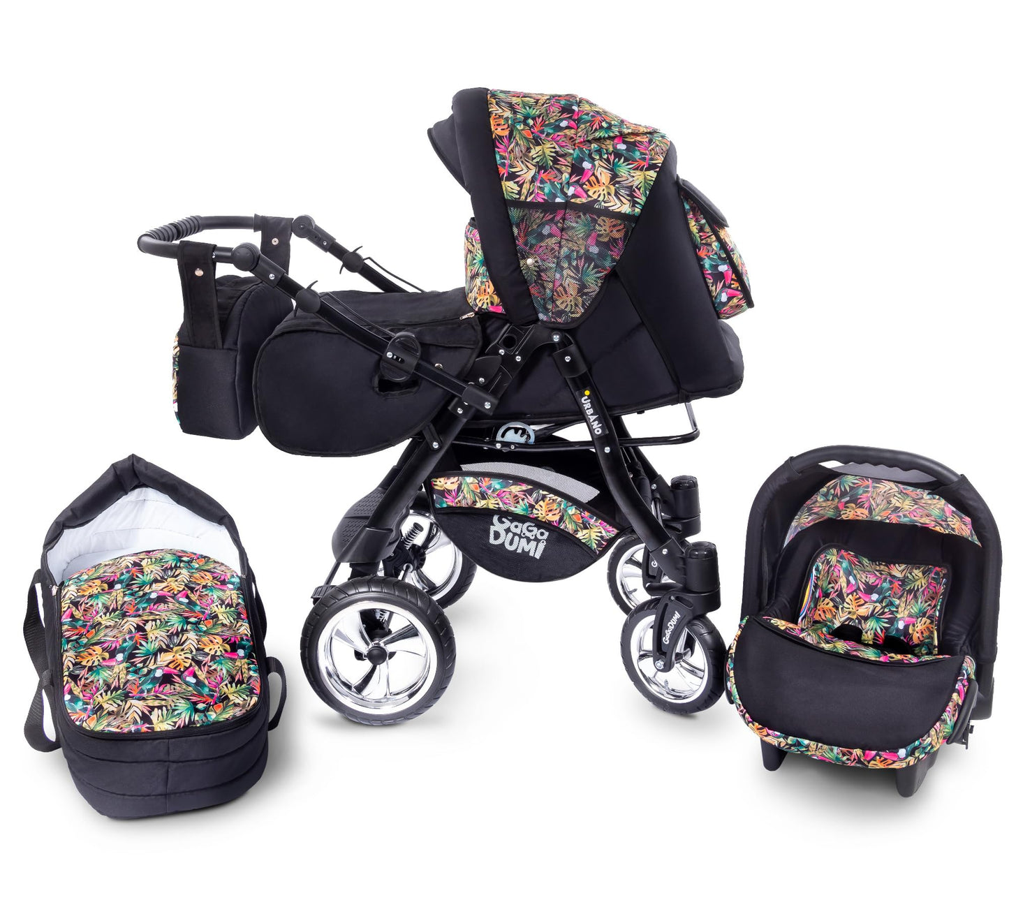 GaGaDumi Urbano Kinderwagen 3 in 1 Komplettset mit Autositz - Baby Stroller 3 in 1 TÜV - Kombikinderwagen 3 in 1 Komplettset Voll-Gummireifen - Blau Schwarz