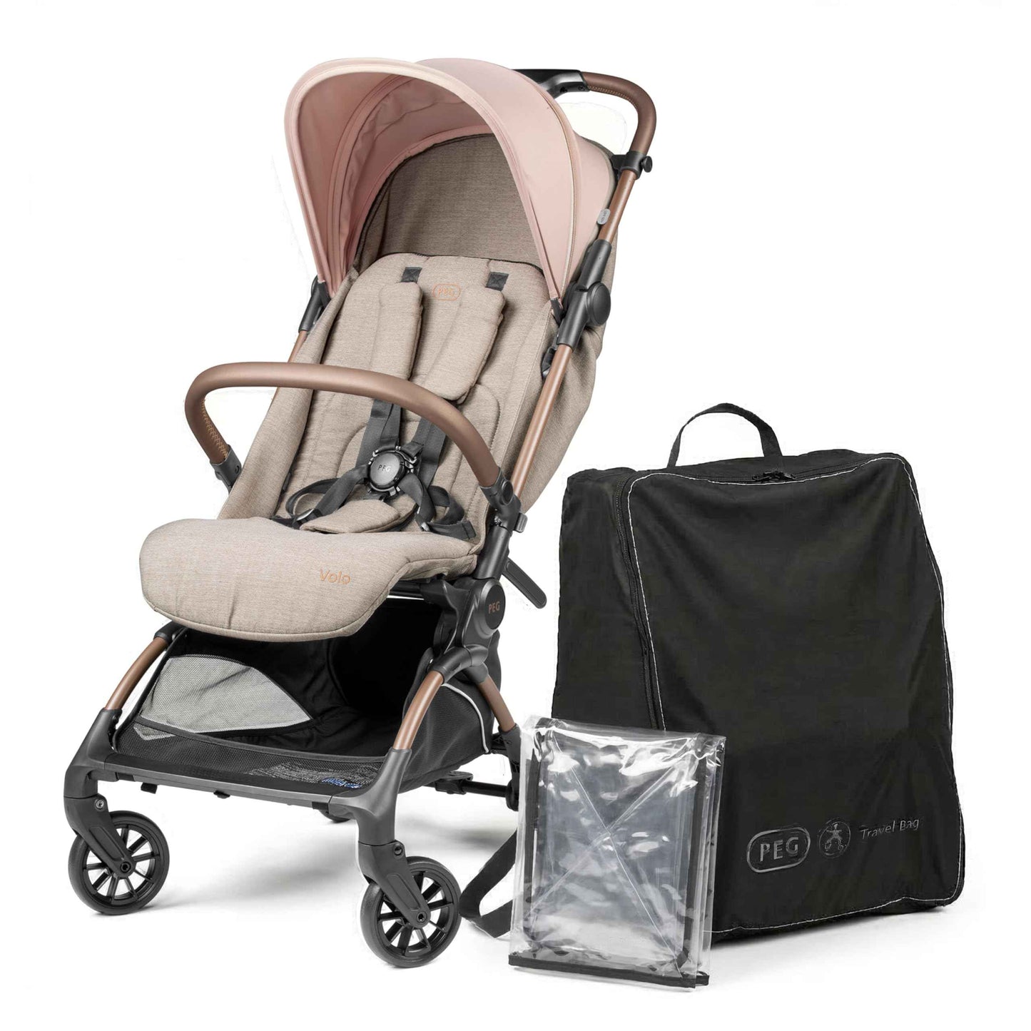 PEG Leichter Buggy Volo mit Regenschutz, Handgepäckgröße, Flugzeuggeeignet, Kompakt, Ab Geburt bis 22 kg, Reisetasche Inklusive, Malva
