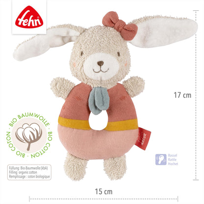 Fehn Baby Ring Greifling Lama - Kuscheltier Babyspielzeug mit Rassel - Motorikspielzeug für das spielerische Lernen - Plüschtier als Einschlafhilfe - Spielzeug für Babys & Kleinkinder ab 0+ Monaten