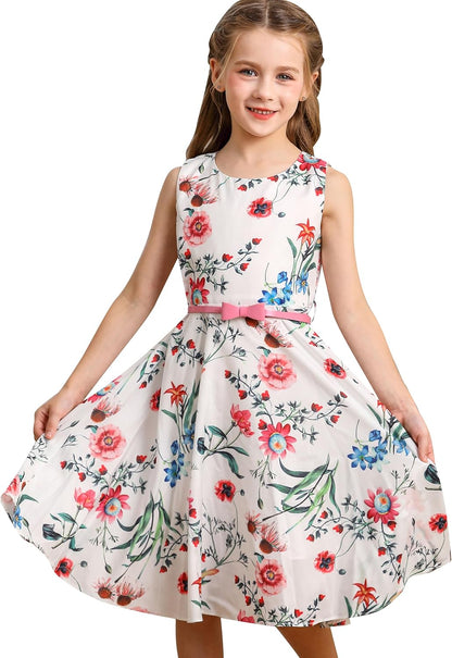 BONNY BILLY Mädchen Kleider Vintage Blumen Festlich Hochzeit Elegant Kinder Kleid mit Gürtel