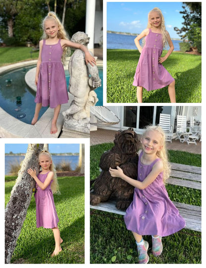 Arshiner Mädchen Kleider Ärmelloses Kinderkleid Knopfleiste Trägerkleid Sommer Baumwolle Swingkleid Festliches A-Linie Freizeitkleid Elegant Kleid für Mädchen 5-14 Jahre